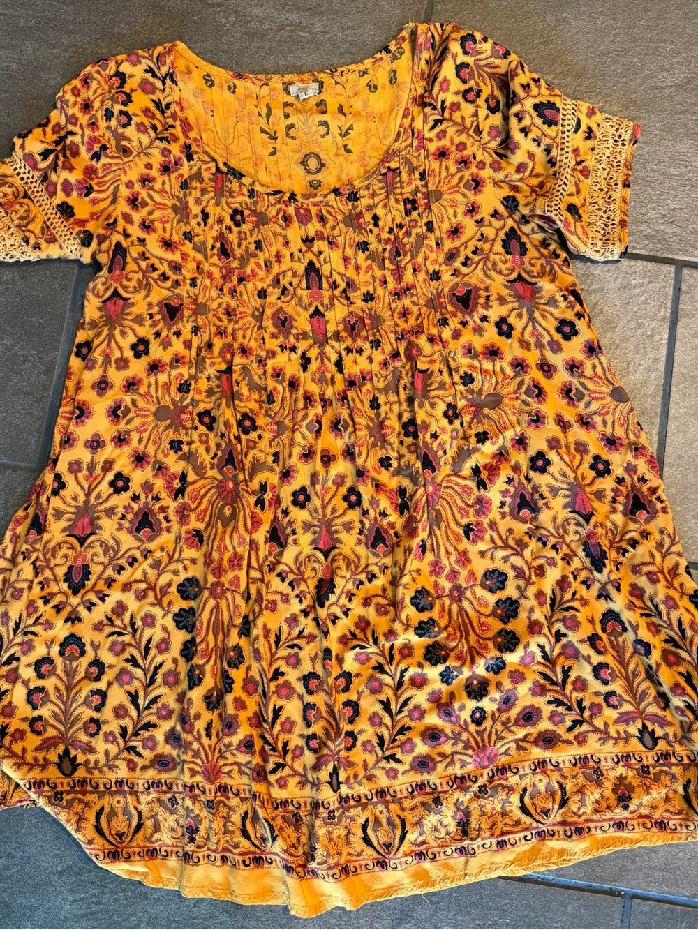 Anthropologie Ecote Mustard Floral Paisley Mini Dress